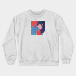 Retro Anime Girl And Cat Vintage Art 70s 80s 90s Crewneck Sweatshirt